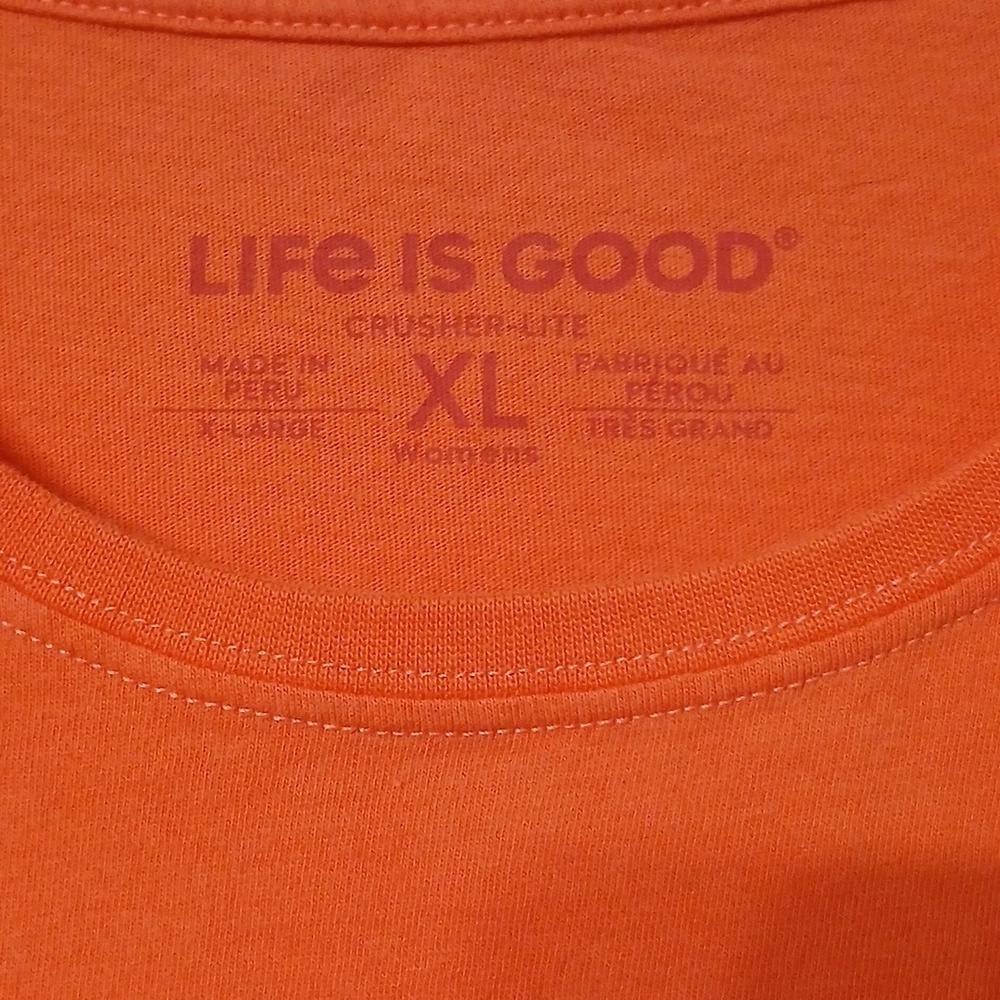 Life is Good Orange T-Shirt with Purple Text, pre-loved excellent conditions - Picture 3 of 4